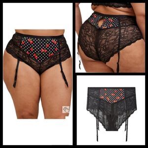 6X 30W Torrid Retro Black White Cherry Cheeky Panty Garter Lace Lingerie Boudior